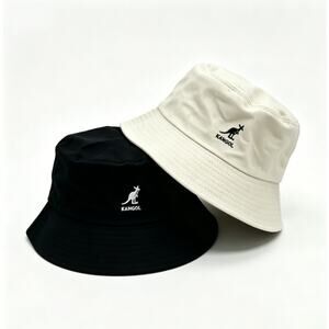 2Pcs Washed Cotton Bucket Hat, Flat Top Fisherman Cap, Black Beige, M